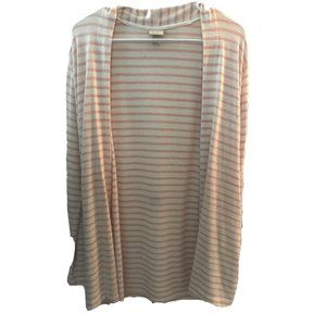 A New Day Pink Striped Open Face Cardigan Small Light Knit Casual Pockets Small
